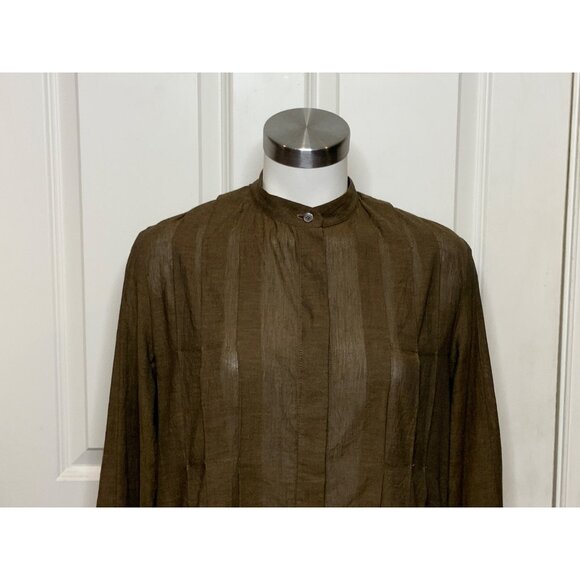 Mona Thalheimer Brown Long Sleeve Pleated Cotton Shirt Dress, Size XS - Picture 2 of 10